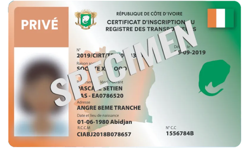 Specimen Carte de Transports